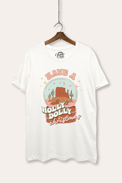Holly Dolly Christmas Western Graphic Women's Basic Casual Tee