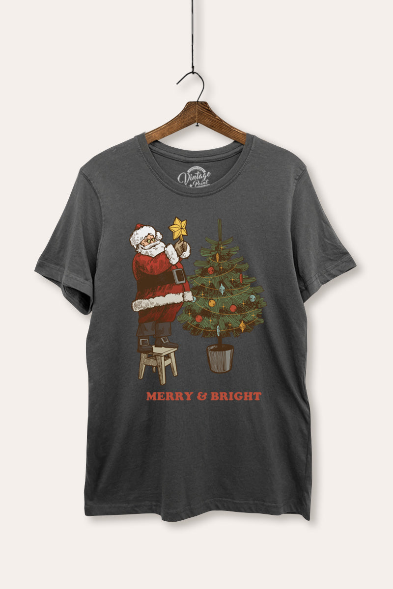santa decorating christmas tree women's basic graphic t-shirt