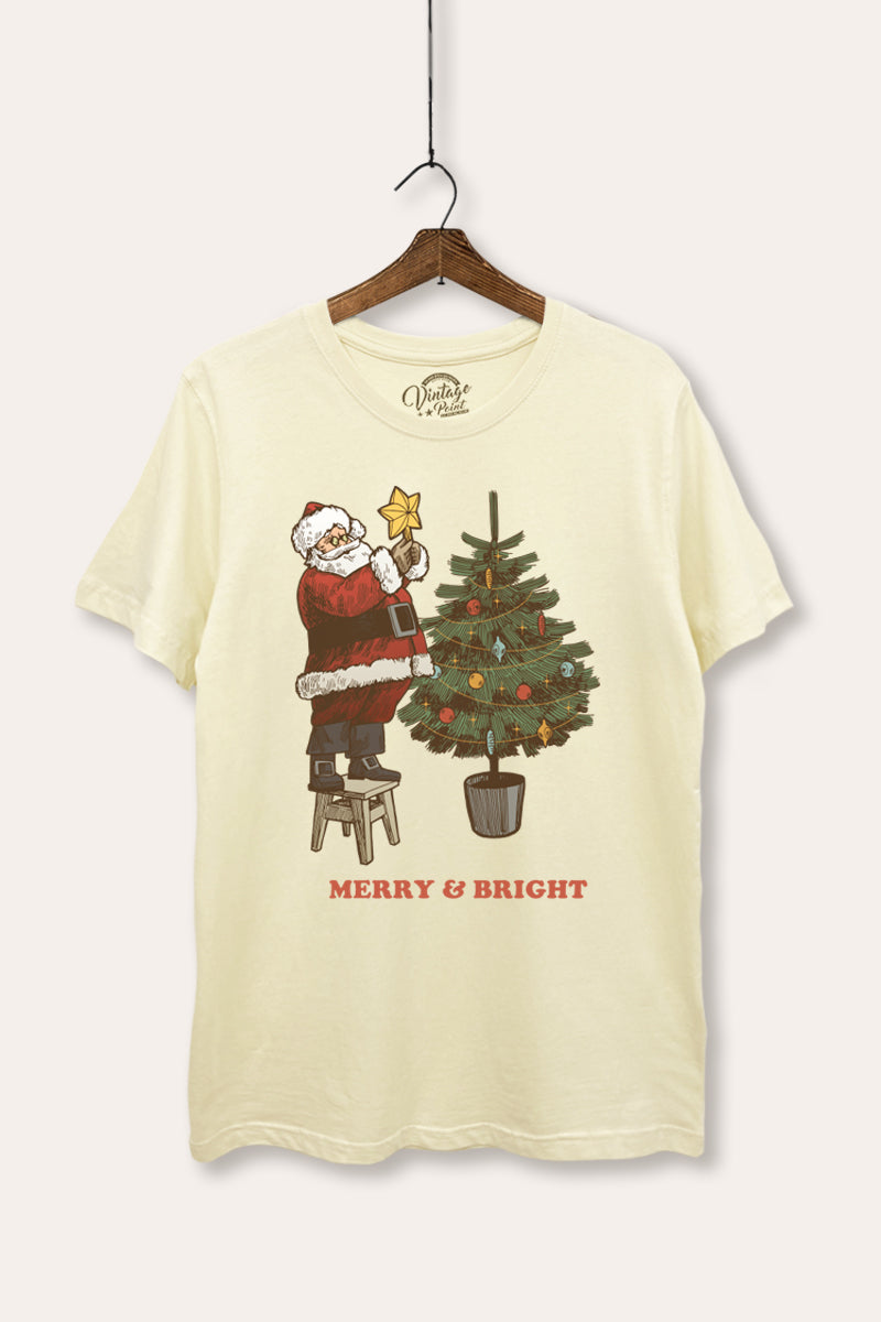 santa decorating christmas tree women's basic graphic t-shirt