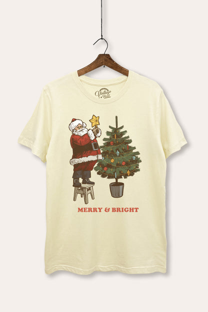 Santa & Christmas Tree Graphic Women's Basic Casual Tee