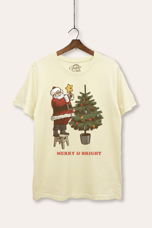santa decorating christmas tree women's basic graphic t-shirt