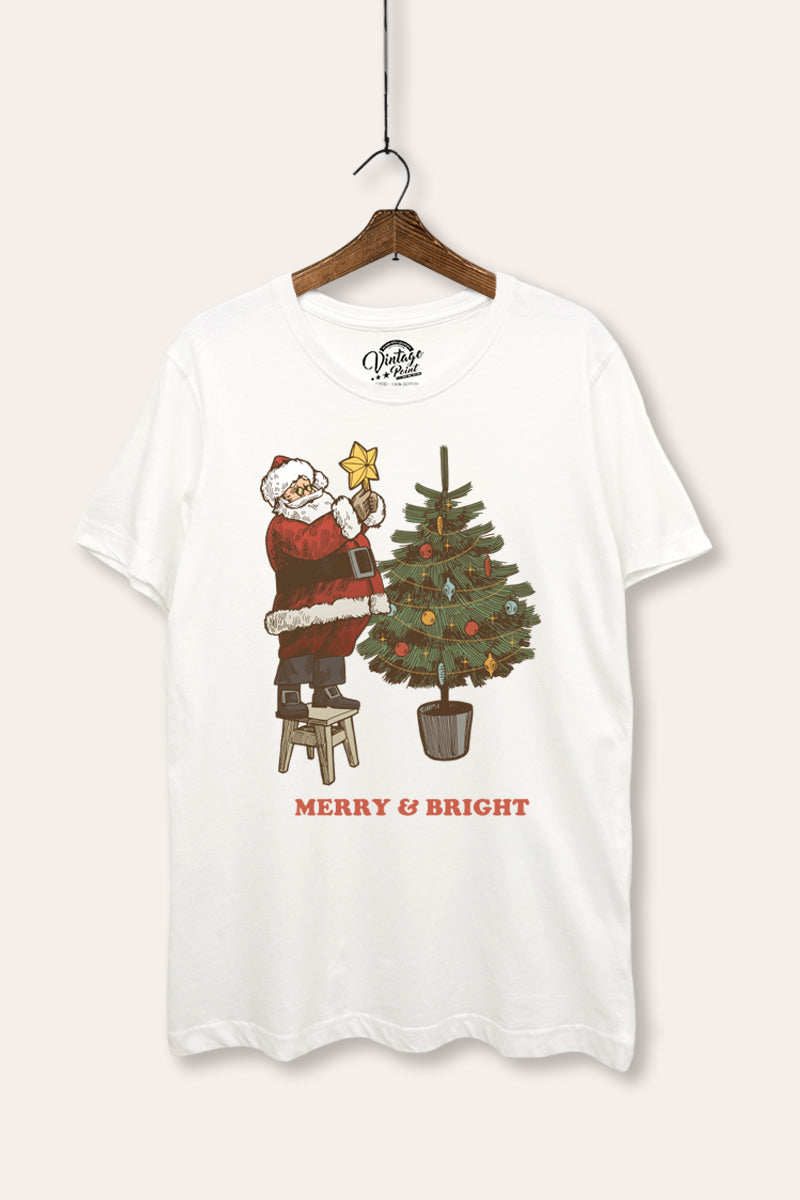 santa decorating christmas tree women's basic graphic t-shirt