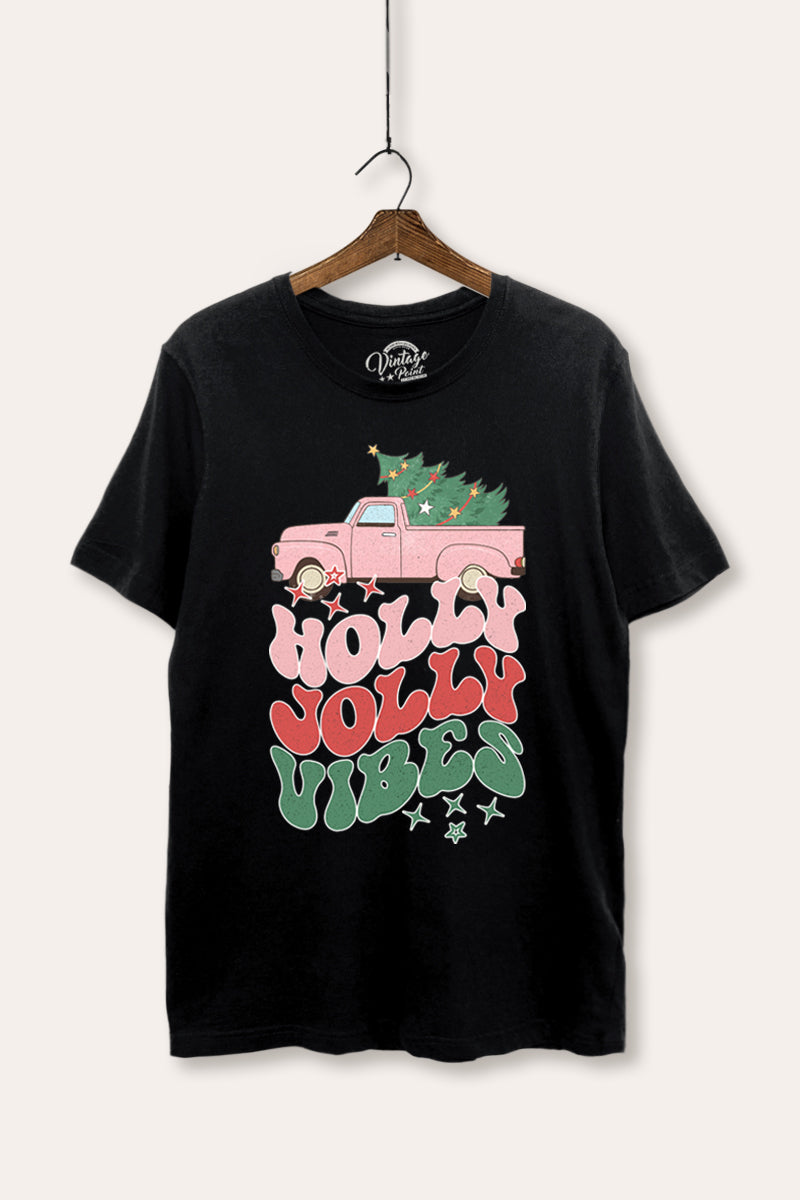 "holly jolly vibes" christmas typography women's basic t-shirt