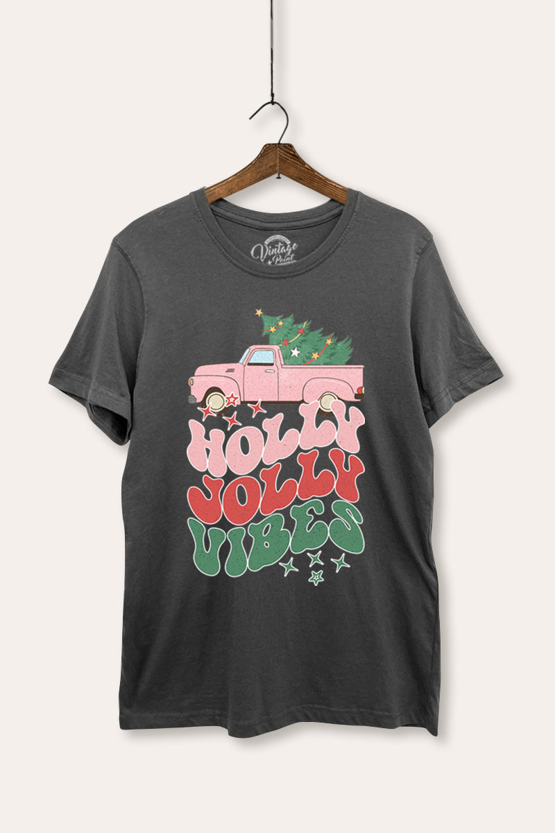 "holly jolly vibes" christmas typography women's basic t-shirt