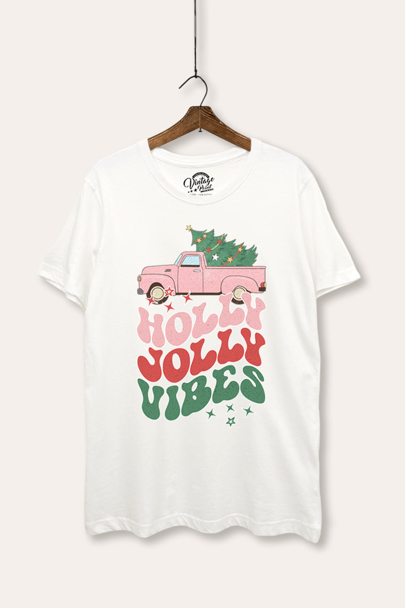 "holly jolly vibes" christmas typography women's basic t-shirt