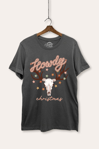 Howdy Christmas Western Skull Graphic Women's Basic Casual Tee