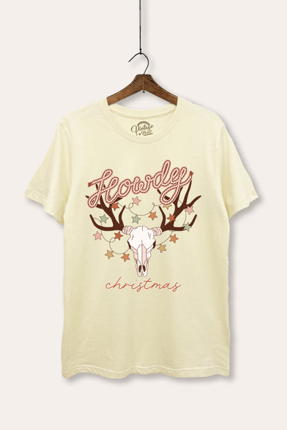 Howdy Christmas Western Skull Graphic Women's Basic Casual Tee