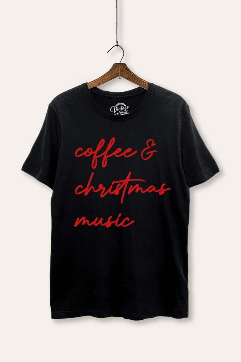 "coffee & christmas music" women's basic graphic t-shirt