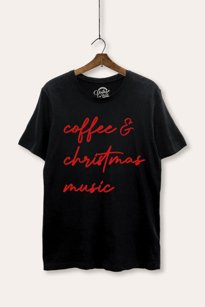 Coffee & Christmas Music Graphic Women's Basic Casual Tee