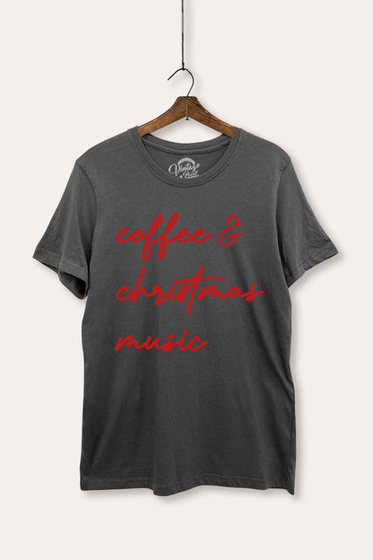 Coffee & Christmas Music Graphic Women's Basic Casual Tee