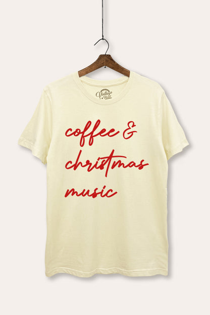 Coffee & Christmas Music Graphic Women's Basic Casual Tee