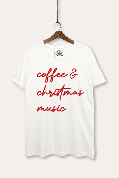 Coffee & Christmas Music Graphic Women's Basic Casual Tee