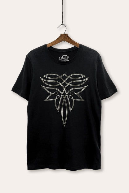 Western Boots Toe Stitch Graphic Women's Basic Casual Tee