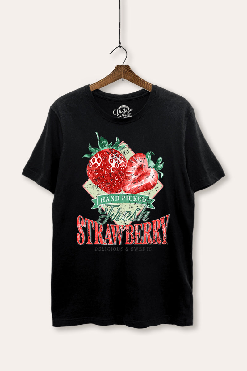 Distressed Strawberry Fruit Graphic Women's Basic Casual Tee