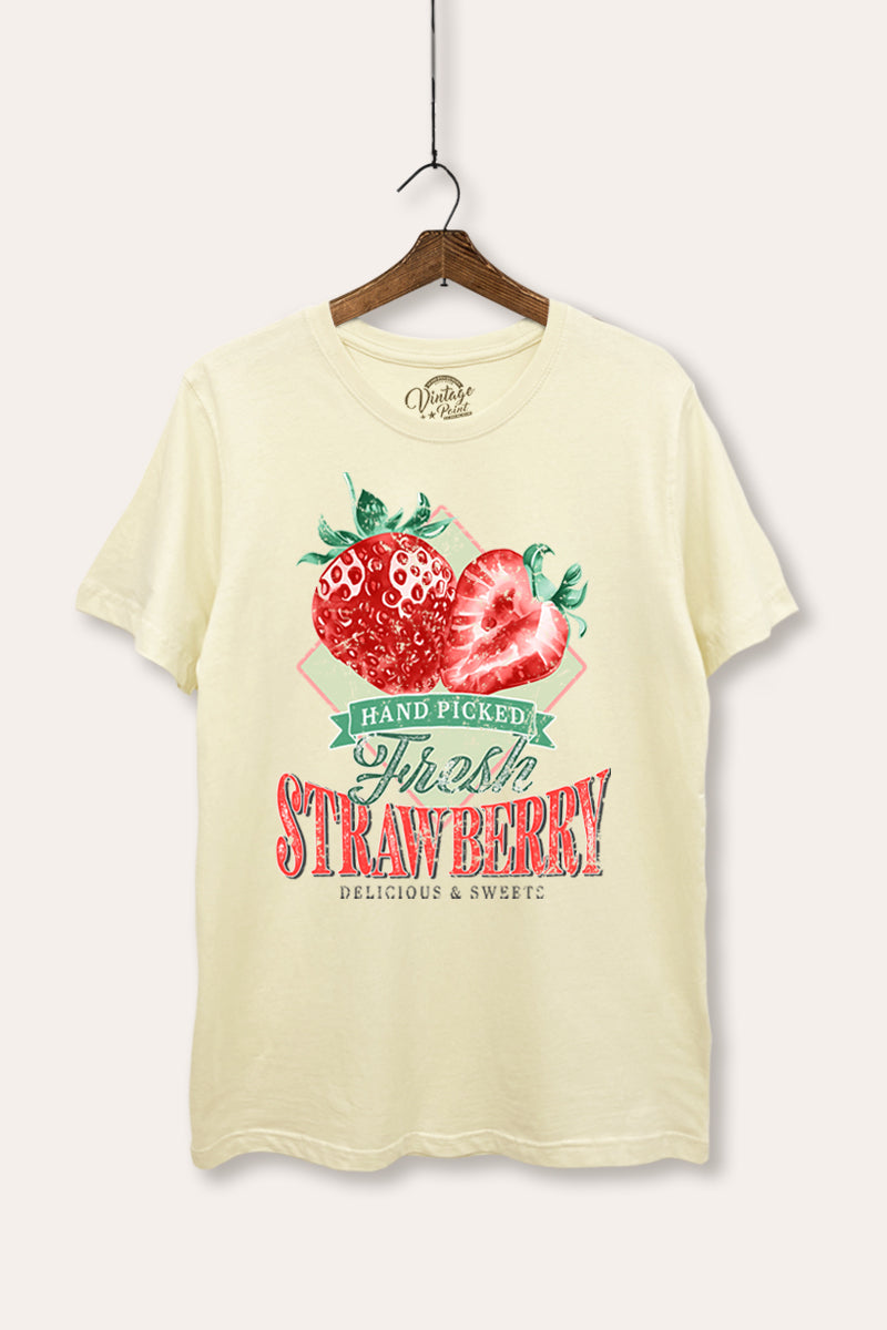 Distressed Strawberry Fruit Graphic Women's Basic Casual Tee