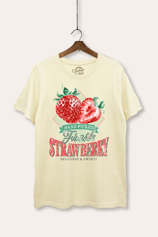 Distressed Strawberry Fruit Graphic Women's Basic Casual Tee