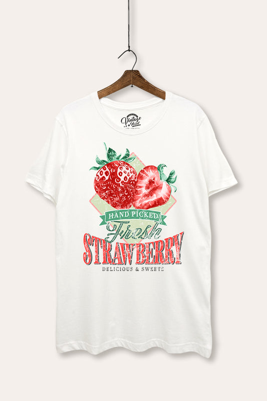 Distressed Strawberry Fruit Graphic Women's Basic Casual Tee