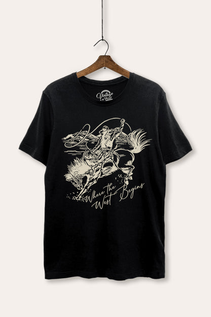Where The West Begins Cowboy Graphic Women's Basic Casual Tee