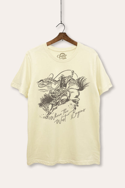 Where The West Begins Cowboy Graphic Women's Basic Casual Tee