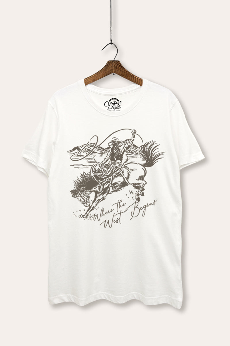 "where the west begins" women's basic graphic tee