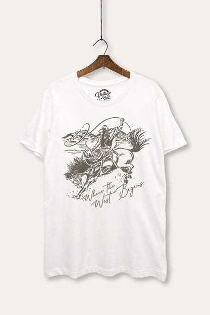 Where The West Begins Cowboy Graphic Women's Basic Casual Tee