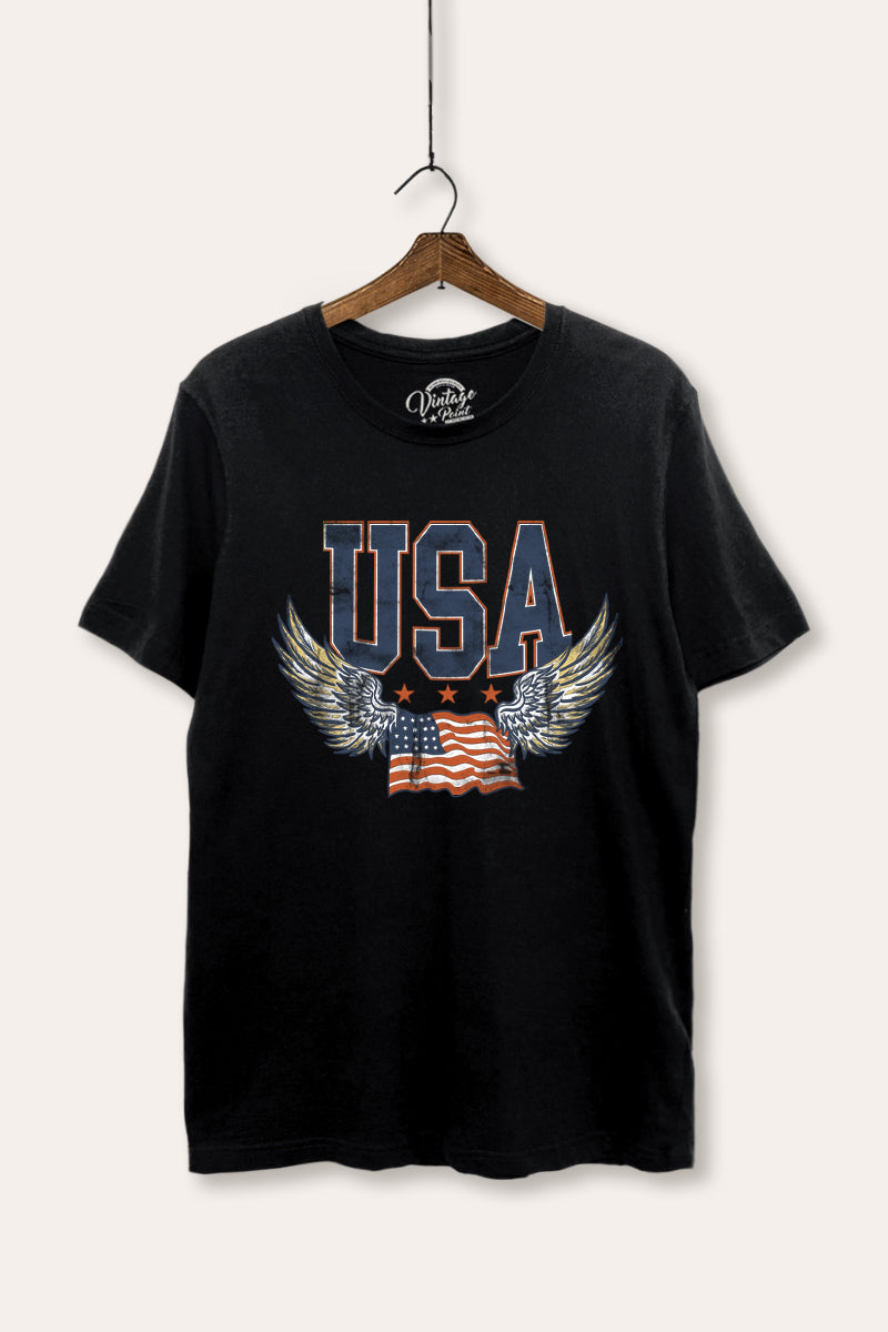 Vintage USA Winged Flag Graphic Women's Basic Casual Tee