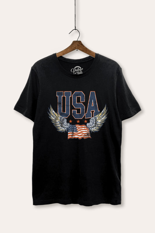 Vintage USA Winged Flag Graphic Women's Basic Casual Tee