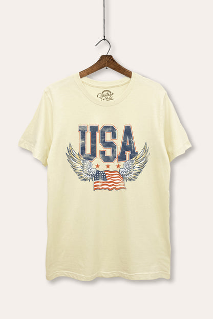 Vintage USA Winged Flag Graphic Women's Basic Casual Tee