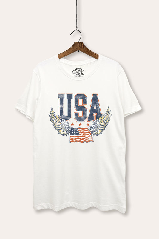 Vintage USA Winged Flag Graphic Women's Basic Casual Tee