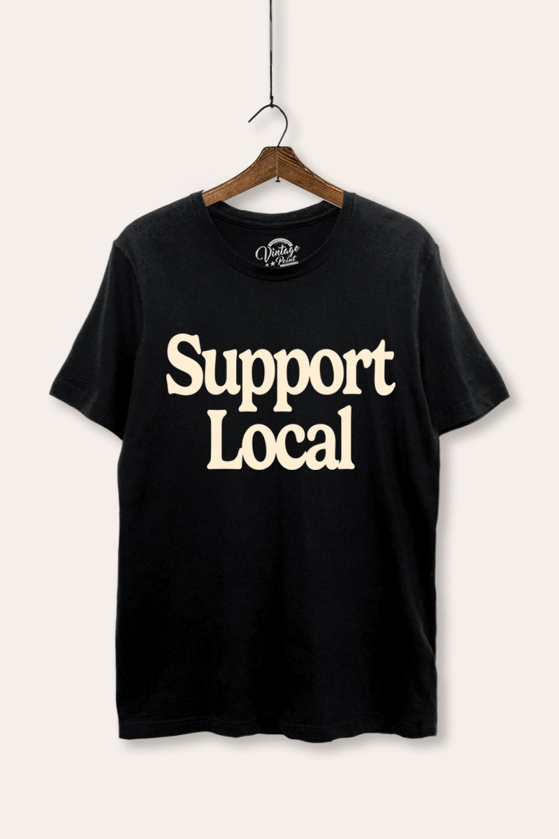 "support local" graphic women's casual basic tee