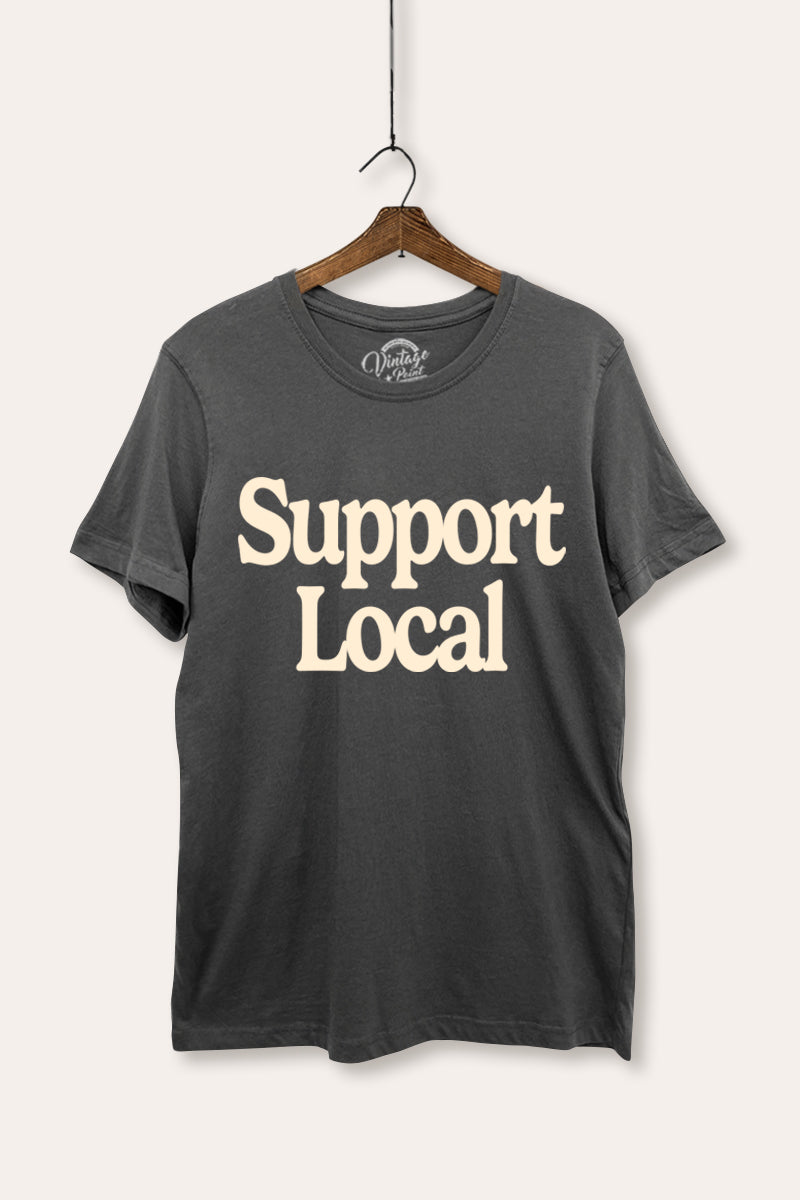 "support local" graphic women's casual basic tee