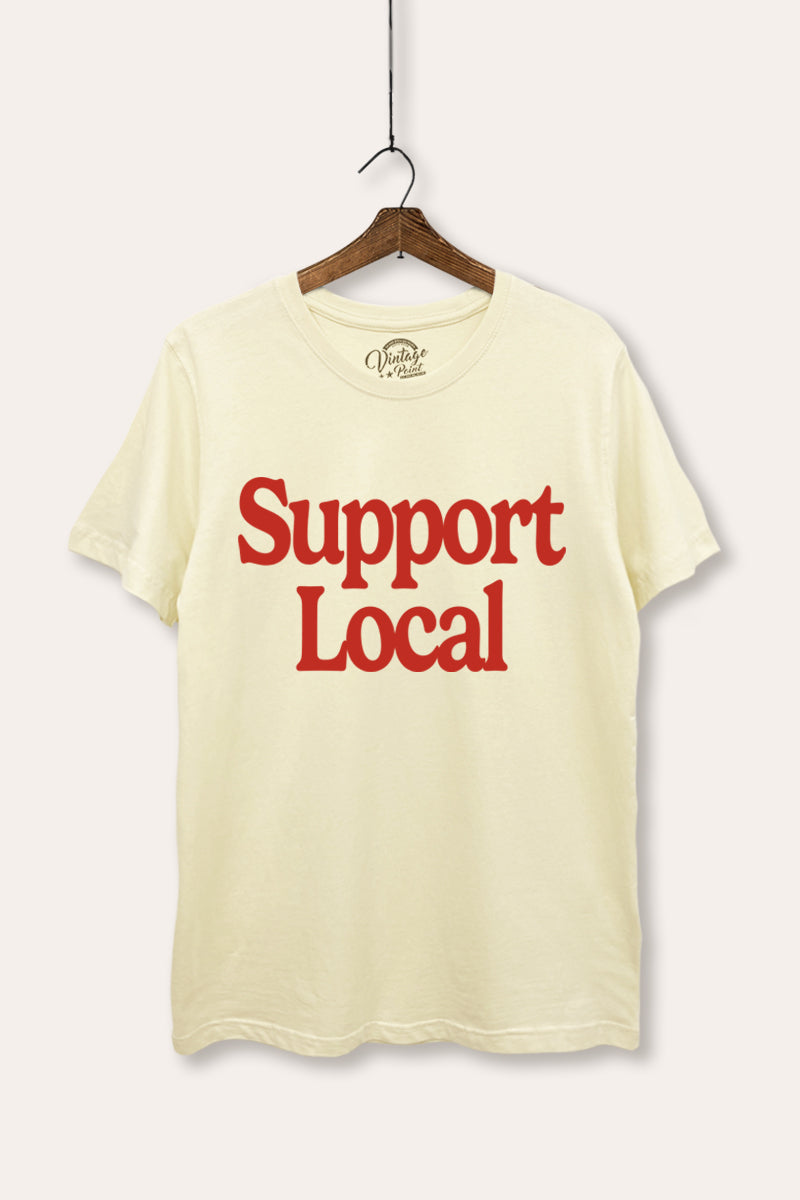 "support local" graphic women's casual basic tee