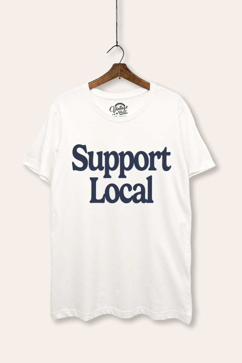 "support local" graphic women's casual basic tee