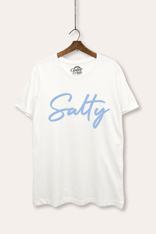 Salty Cursive Coastal Graphic Women's Basic Casual Tee