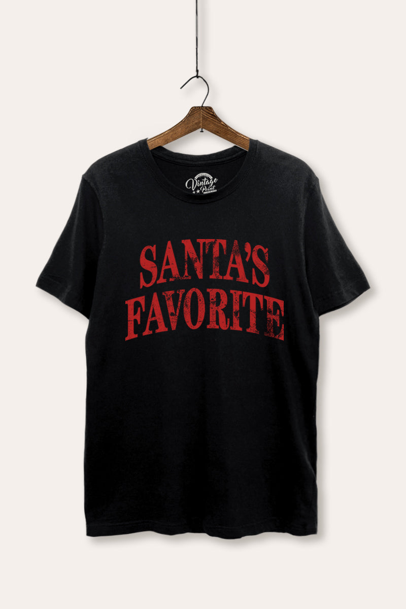 "santa's favorite" stacked graphic women's basic tee