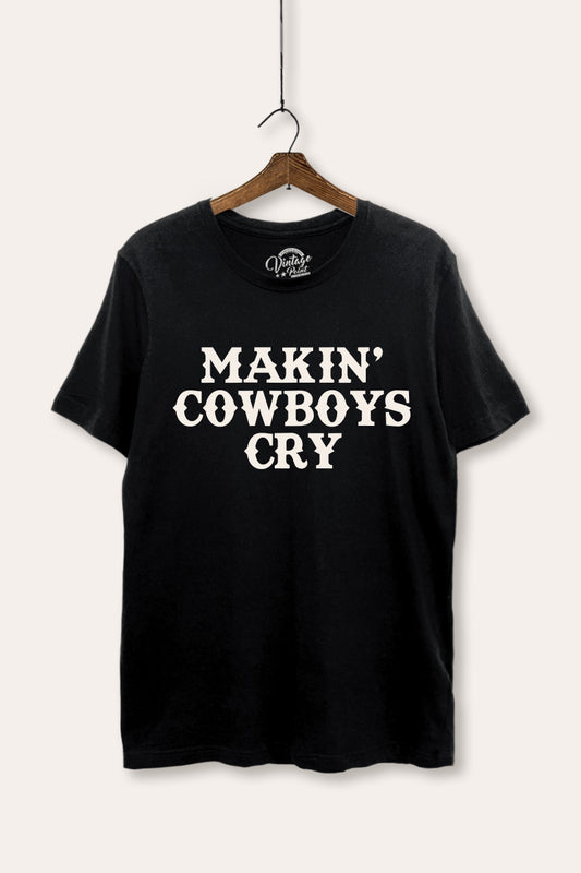 "makin' cowboys cry" graphic women's basic tee