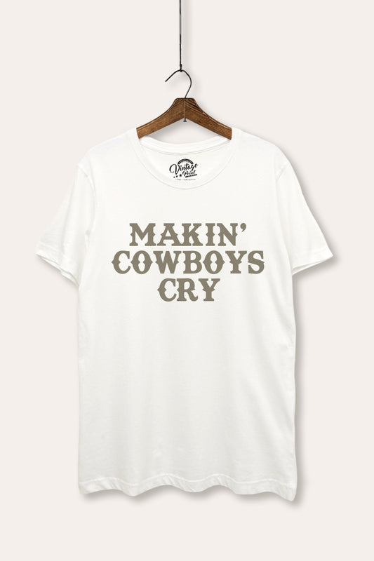 "makin' cowboys cry" graphic women's basic tee