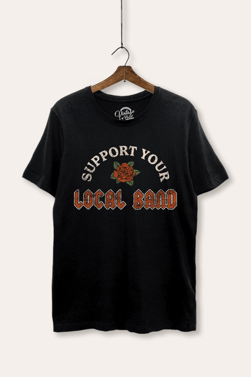 "support your local band" graphic women's basic tee