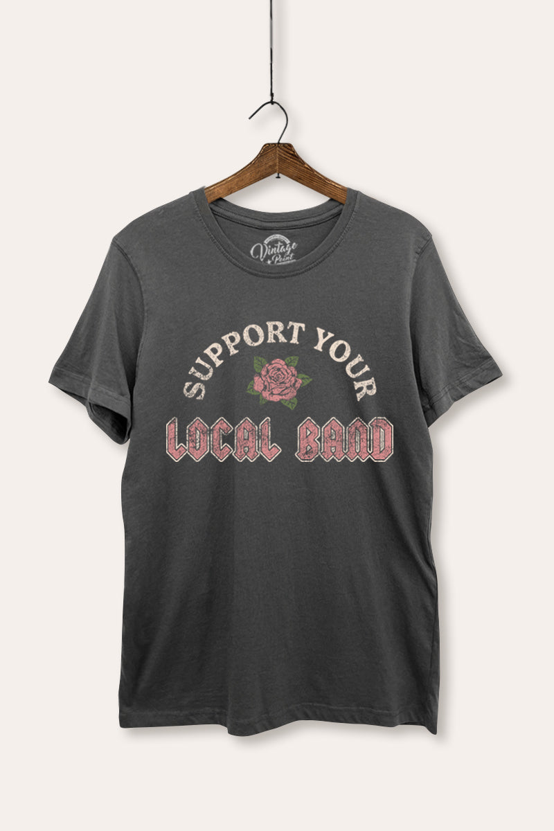 "support your local band" graphic women's basic tee