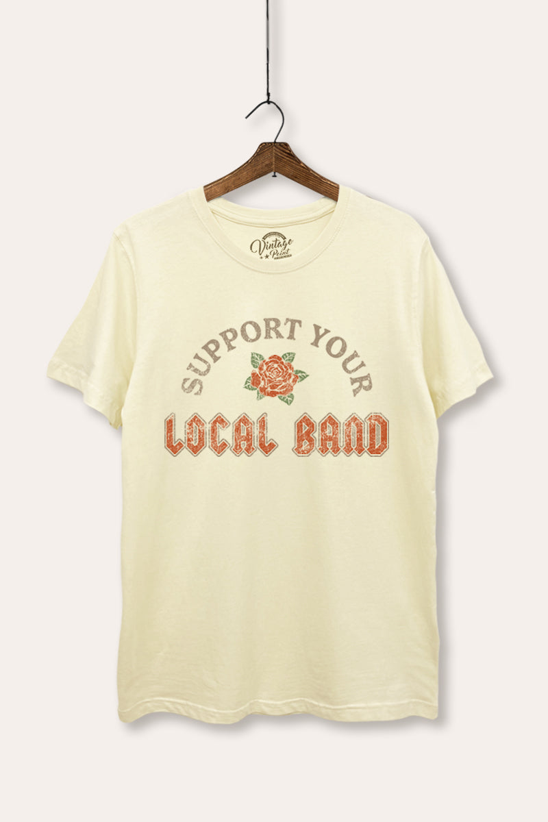 "support your local band" graphic women's basic tee