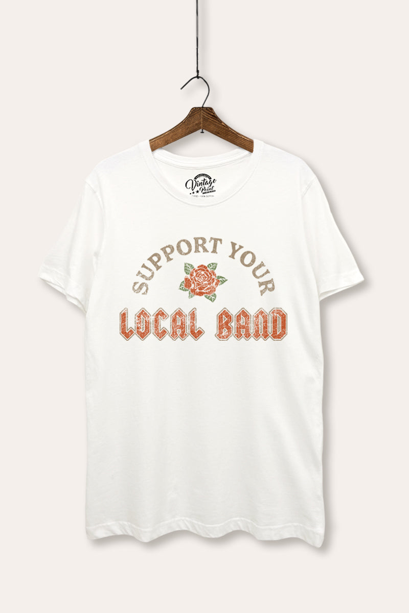 "support your local band" graphic women's basic tee
