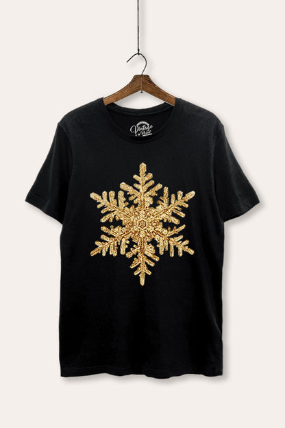 Gold Snowflake Holiday Graphic Women's Basic Casual Tee