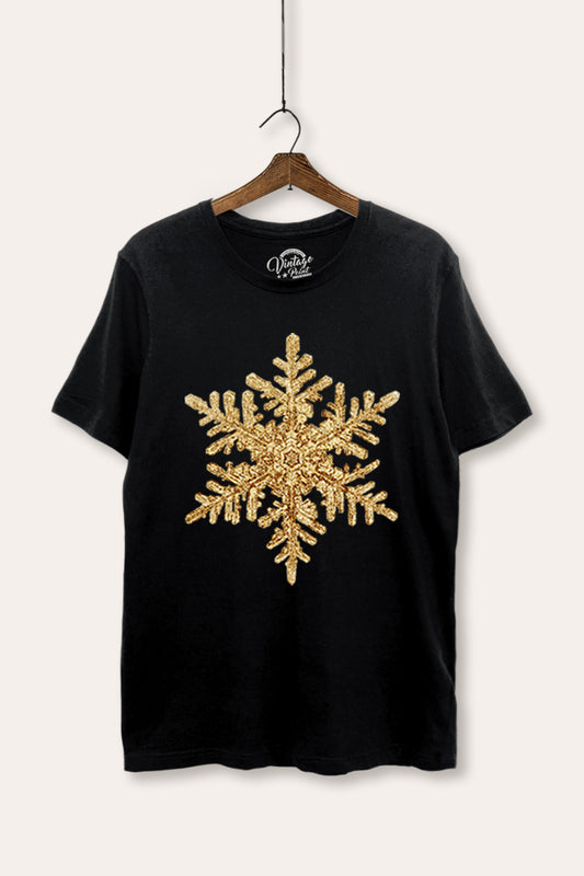 Gold Snowflake Holiday Graphic Women's Basic Casual Tee