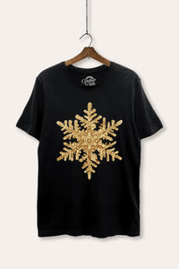 golden snowflake graphic women's basic tee