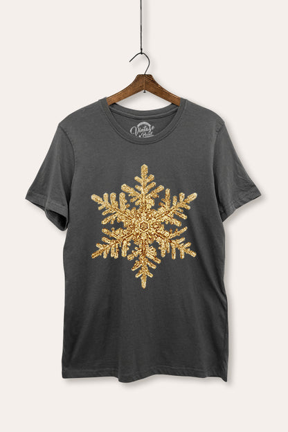 Gold Snowflake Holiday Graphic Women's Basic Casual Tee