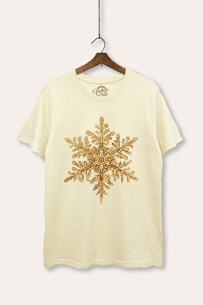 Gold Snowflake Holiday Graphic Women's Basic Casual Tee