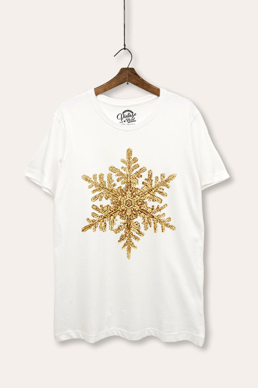 Gold Snowflake Holiday Graphic Women's Basic Casual Tee