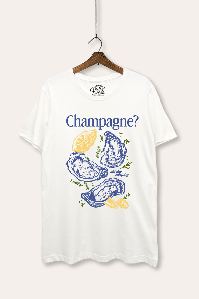 Champagne Oyster Coastal Graphic Women's Basic Casual Tee