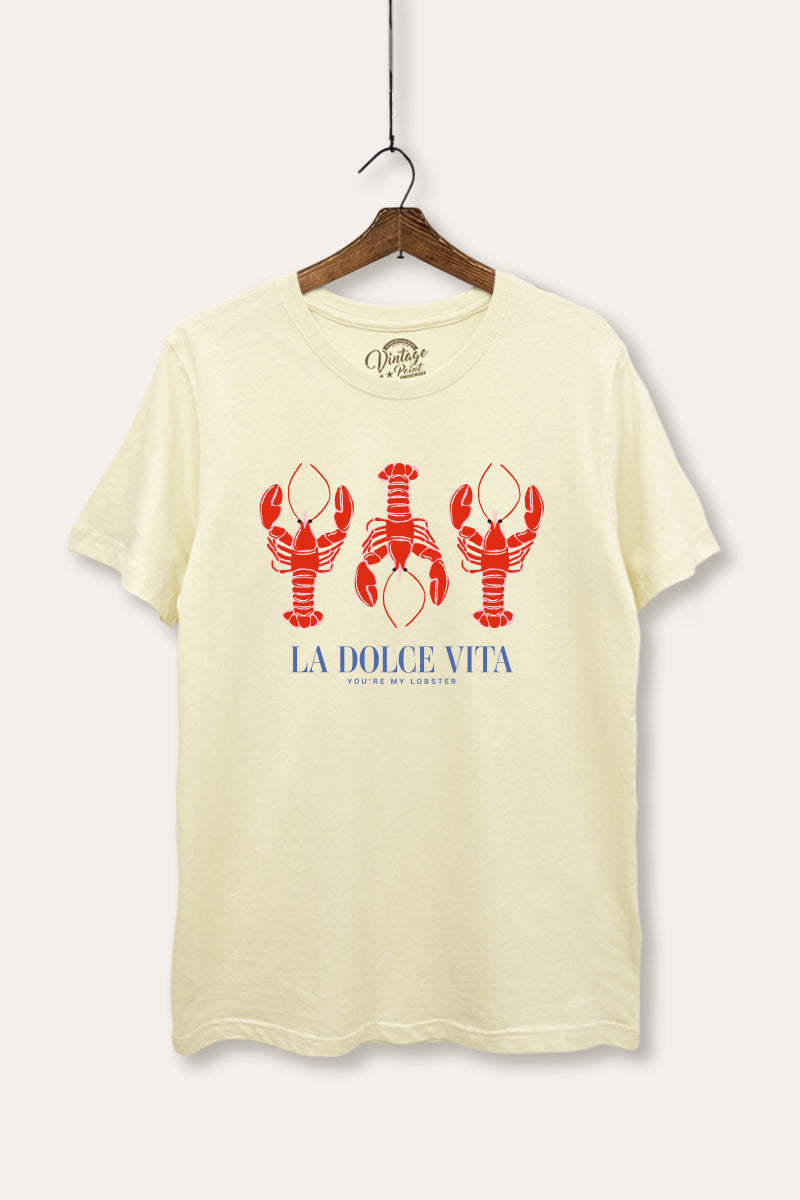 "la dolce vita" lobster graphic women's basic tee