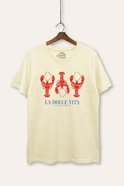 "la dolce vita" lobster graphic women's basic tee